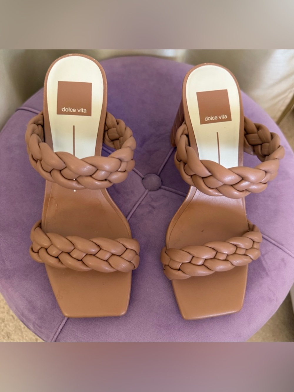 Dolce Vita Braided Double-Strap Mule Heels in Brown Size 7 EUC